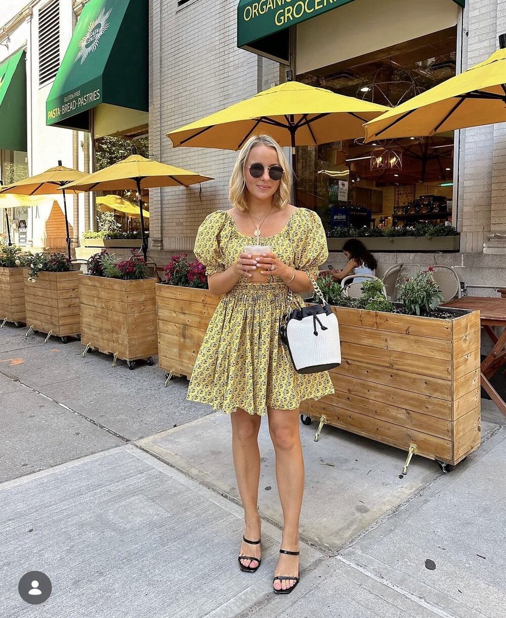 Rhode Puff Sleeve Mini Yellow Floral Dress Small